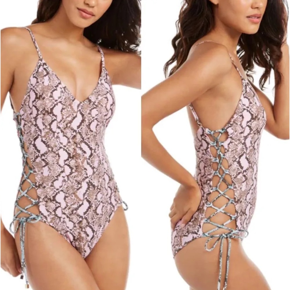 Python Print Side Lace-Up OnePiece S2 - Picture 2 of 11